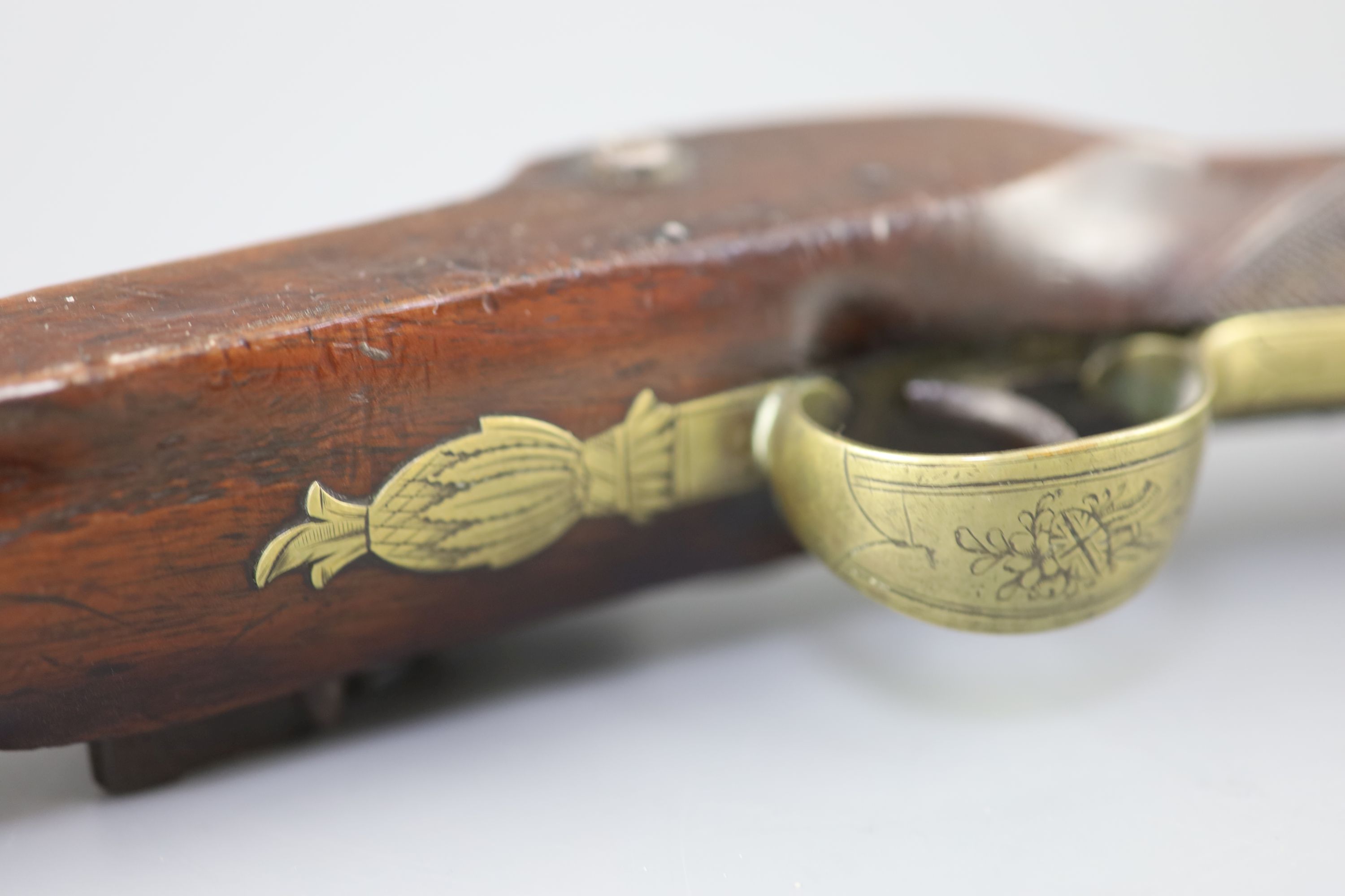 A late 18th century brass barrelled flintlock blunderbuss, by Jones, length 30in.